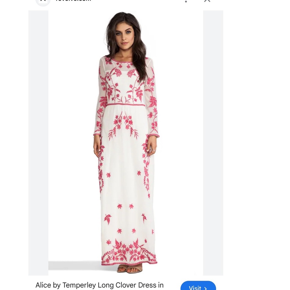 Alice by Temperley Long Clover Dress White Red mesh Floral Embroidered Maxi US 2